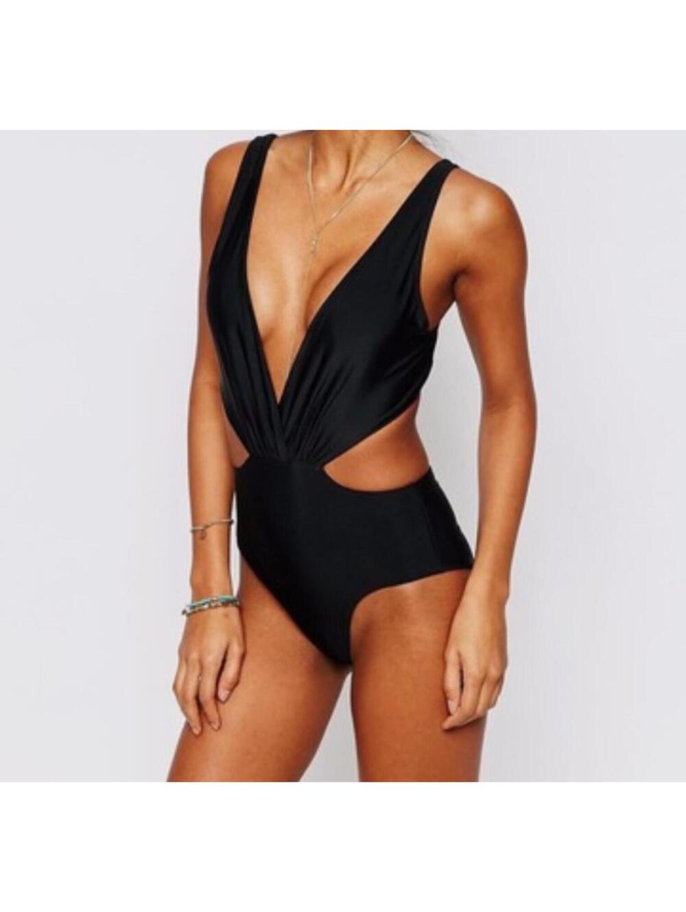 South Beach Black Plunge Tie Back Swimsuit NEW SZ UK 8 US 4